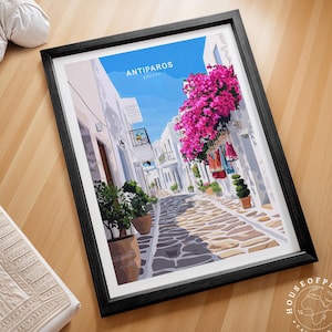 Stampa di viaggio di Antiparos, poster di viaggio di Antiparos, Grecia, arte murale di viaggio in Grecia, paesaggio urbano minimalista, regali di inaugurazione della casa