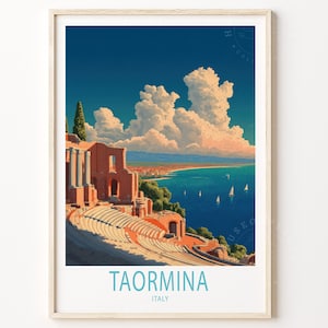 Taormina Italy Travel Poster, Italy Sicily Wall Art, Taormina Print, Housewarming  Gifts, Birthday Gifts, Custom Travel Poster
