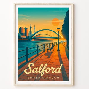 Salford United Kingdom Travel Poster, United Kingdom Wall Art Print, Salford Travel Print, Home Decor, Wedding Gifts