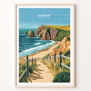 Plakat podróżniczy Dunedin Nowa Zelandia, wydruk artystyczny Dunedin Wall, wydruk podróżniczy Nowej Zelandii, minimalistyczny plakat podróżniczy, prezenty ślubne