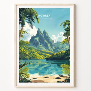 Impression d&#39;art mural Moorea Polynésie française, affiche de voyage Polynésie française, impression de voyage Moorea, affiche de voyage minimaliste, cadeaux d&#39;anniversaire
