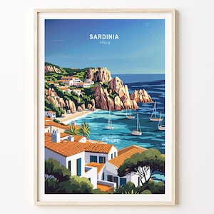 Arte murale da viaggio in Sardegna, poster da viaggio in Sardegna, stampa da viaggio in Italia, regali per inaugurazione della casa, poster da viaggio minimalista