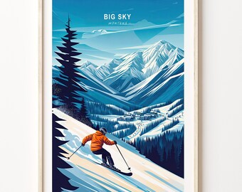 Big Sky Montana Custom Travel Poster, Montana Winter Print ,Big Sky Wall Art Print , Home Decor Gifts, Wedding Present