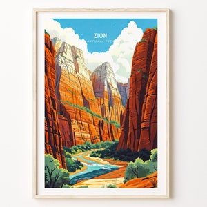 Zion National Park Poster, Zion Utah National Park Wall Art, National Park Print, City Personalised Gifts, Travel Gifts