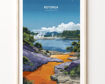 Rotorua Neuseeland Reise, Neuseeland Reise, Wandkunst, Rotorua Reiseplakat, Minimalistisches Reiseplakat, Wohnkultur