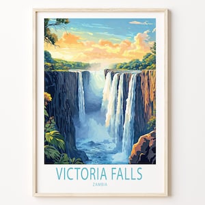 Victoria Falls Zambia Travel Poster, Zambia Wall Art, Victoria Falls Travel Poster, Birthday Present, City Personalised Gifts