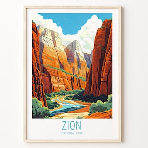 Zion Nationalpark Reiseplakat, Utah National Park Wandkunst, Utah Zion Reisedruck, Hochzeitsgeschenk, Geburtstagsgeschenke