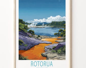 Rotorua Neuseeland Reise Poster, Neuseeland Reise Poster, Rotorua Wand Kunst, Wohnkultur Geschenke, Hochzeitsgeschenk