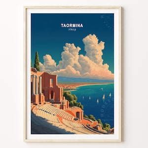 Taormina Italy Travel Poster, Italy Sicily Wall Art, Taormina Print, Home Decor, Birthday Gifts, Minimalist Travel Poster