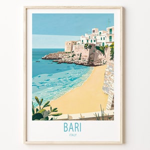 Bari Italy Travel Poster, Puglia Italy Wall Art, Bari Coast Print, Home Decor, Custom Travel Poster, Housewarming Gifts, Birthday Present