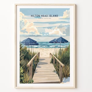 Póster de Hilton Head Island, arte mural de Hilton Head Island, Carolina del Sur, regalos de viaje a Carolina del Sur, regalos de inauguración de casa, decoración del hogar