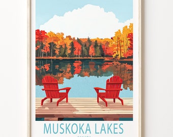 Muskoka Lakes Canada Travel Poster, Canada Travel Print, Muskoka Lakes Wall Art, House Warming Gifts, Birthday Gifts