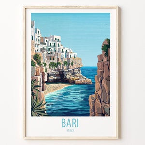 Bari Travel Poster, Italy Wall Art, Puglia Bari Print, Travel Home Decor, Coast Poster, Personalised Gifts, Birthday Present