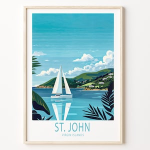 St. John Virgin Islands Travel Poster, Caribbean Sea Wall Art, St. John Virgin Islands National Park Print, Home Decor, Birthday Gifts
