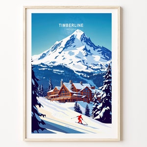Póster de esquí de Timberline, arte mural de viaje de Timberline Lodge Oregon, impresión de arte mural de esquí de Oregon, regalos de esquí, regalos de cumpleaños