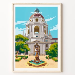 Pasadena Custom Travel Poster, California Wall Art, Pasadena Travel Print, Birthday Gifts, Wedding Gifts, Home Decor