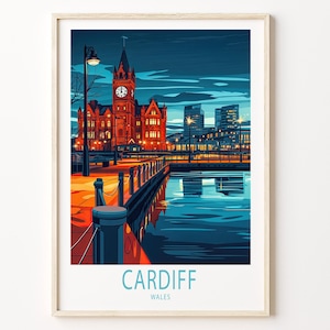 Cardiff Reiseplakat, Wales Wandkunst, Cardiff Wales Druck, Wohnkultur, Geburtstagsgeschenk, personalisiertes Reiseplakat