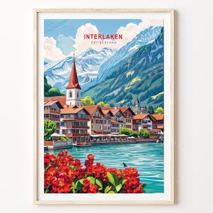 Interlaken Travel Poster, Interlaken Switzerland Wall Art Print, Switzerland Travel Poster, Minimalist Travel Poster, Home Decor