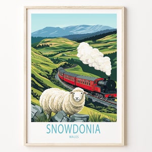 Cartaz de viagem de Snowdonia, arte de parede de viagem de Gales, impressão de viagem de Snowdonia Gales, presentes de aniversário, presentes de casamento, decoração para casa