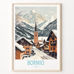 Bormio Italien Berg Poster, Italien Alpine Winter Wandkunst, Verschneite Alpen Drucken, personalisierte Geschenke, Einweihungsgeschenke