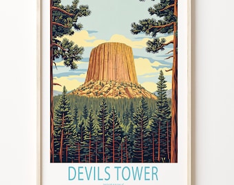 Devils Tower Travel Poster, Wyoming Wall Art, Devils Tower National Park Print, Home Decor, Custom Travel Poster