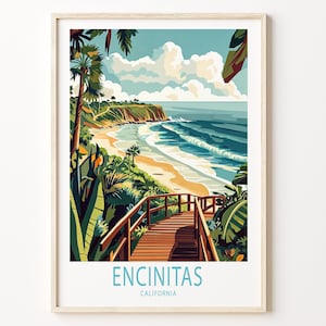 Encinitas Travel Poster, Encinitas California Print, California City Wall Art, Home Decor, Encinitas Coast Poster, Personalised Gifts