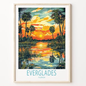 Poster di viaggio Everglades Florida, arte murale tramonto Florida, stampa Everglades National Park, arredamento per la casa, regali di compleanno, poster di viaggio personalizzato