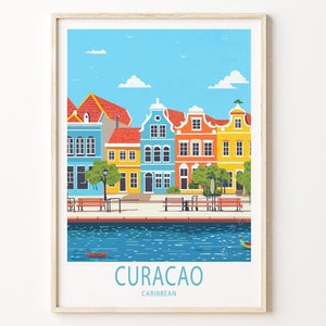 Curacao Karibik Reise Poster, Willemstad Insel Wand Kunst Druck, Karibik Kunstdruck, Geburtstagsgeschenk, Wohnkultur