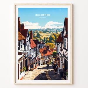 Guildford England Travel Poster, England Travel Print, Guildford Wall Art Print, Home Decor Gifts, Minimalist Cityscape