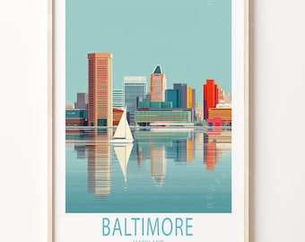 Lámina de Baltimore, póster de viaje a Maryland, lámina de viaje a Baltimore, Maryland, regalos personalizados, regalos para inauguración de casa