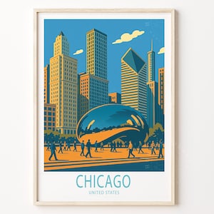 Poster di viaggio di Chicago, Stati Uniti, stampa murale, poster di viaggio degli Stati Uniti, stampa di viaggio di Chicago, poster di viaggio personalizzato, regali di compleanno