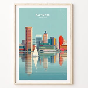 Baltimore Travel Poster, Baltimore Maryland Travel Wall Art, Maryland Travel Print, Minimalist Cityscape, Home Decor Gifts