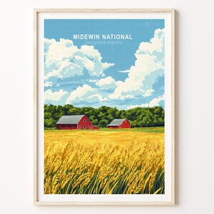 Midewin National Reisewandkunst, Midewin National Tallgrass Prairie Reiseplakat, Tallgrass Prairie Reisedruck, minimalistisches Reiseplakat