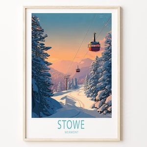 Stowe Vermont Skiing Print, Vermont Wall Art Print, Stowe Winter Poster, Personalised Travel Gifts, Home Decor Gifts