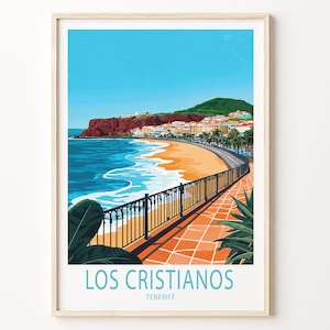 Los Cristianos Tenerife Travel Print, Cartel de viaje de Tenerife, Impresión de arte mural de Los Cristianos, Regalos de viaje personalizados