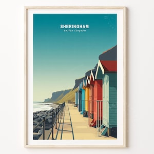 Sheringham Reiseplakat, Sheringham Vereinigtes Königreich Reise-Wandkunst, Vereinigtes Königreich Reise-Druck, minimalistisches Stadtbild