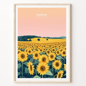 Stampa artistica da parete del Kansas, stampa di viaggio degli Stati Uniti del Kansas, poster di viaggio degli Stati Uniti, regali di compleanno, poster di viaggio minimalista