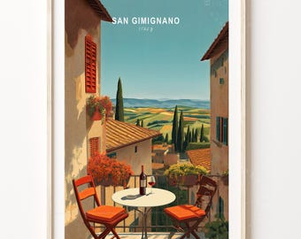 San Gimignano Italy Poster, Italy Travel Print, San Gimignano Wall Art Print, Minimalist Cityscape, Home Decor Gifts