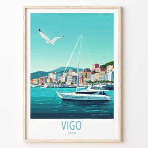Póster de viaje de Vigo, España, Arte mural de viaje por España, Impresión de viaje de Vigo, Regalos de viaje personalizados, Regalos de inauguración de casa