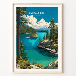 Impresión de viaje al Parque Estatal de la Bahía Esmeralda, Arte mural de viaje al Parque Estatal, Póster de viaje a la Bahía Esmeralda, Póster de viaje minimalista