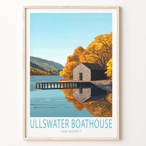 Ullswater Boathouse Lake Road Reise Poster, Ullswater Boathouse Reise Wandkunst, Ullswater Boathouse Reise Wandkunst, Home Decor Geschenke
