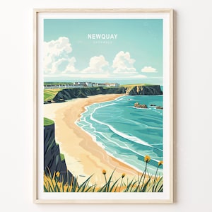 Newquay Cornwall Reise Poster, Newquay Reise Pint, Cornwall Wand Kunst Druck, Hochzeitsgeschenk, minimalistische Stadtansicht