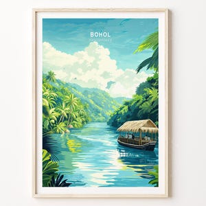 Póster de viaje de Bohol, Filipinas, impresión de arte mural de Filipinas, impresión de viaje de Bohol, regalos de inauguración de la casa, paisaje urbano minimalista