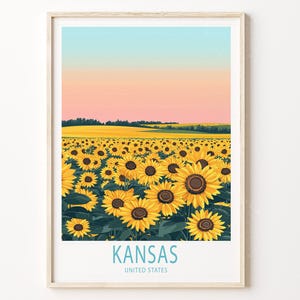 Póster de viaje de Kansas, Estados Unidos, Impresión de viaje de Estados Unidos, Arte mural de viaje de Kansas, Regalos de cumpleaños, Regalos de inauguración de casa