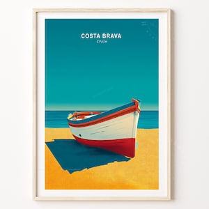 Stampa artistica da parete Costa Brava, stampa di viaggio Spagna, poster di viaggio Costa Brava, poster di viaggio minimalista, regali di inaugurazione della casa