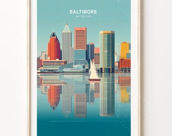 Impresión de viaje de Baltimore, Maryland, impresión de arte mural de Baltimore, póster de viaje de Maryland, impresión de viaje minimalista, regalos de boda