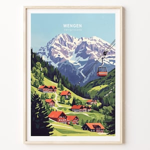 Wengen Schweiz Reise Poster, Schweiz Wand Kunst Druck, Wengen Reise Print, Home Decor Geschenke, Minimalistisches Stadtbild