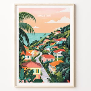 Kingston Jamaica Travel Poster, Jamaica Travel Print, Kingston Wall Art Print, Personalised Travel Gifts, Minimalist Cityscape