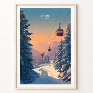 Stowe Vermont Travel Wall Art, Stowe Winter Print, Vermont Ski Poster, Minimalist Travel Poster, Housewarming Gifts
