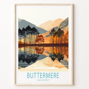 Buttermere Seenplatte Reise Poster, Buttermere Reisedruck, Wand Kunst Seenplatte, House Warming Geschenke